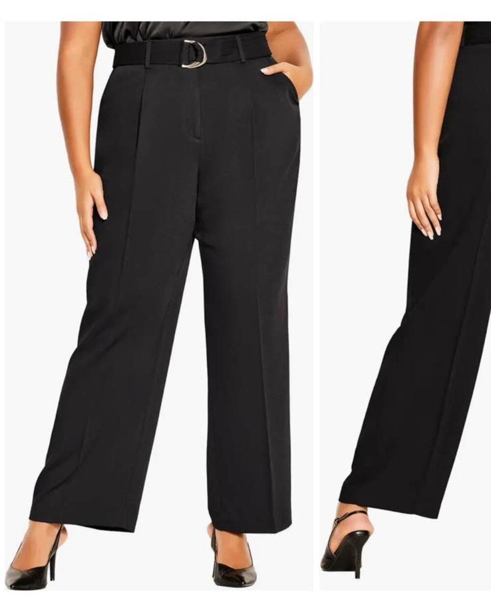 City Chic pants Quinn wide leg belted black size M 18